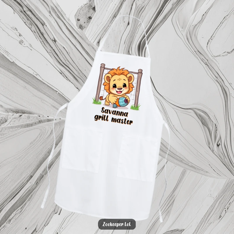 Funny Lion Cub Apron: A smiling lion cub chases a toy toy with boundless energy, making cooking more fun.