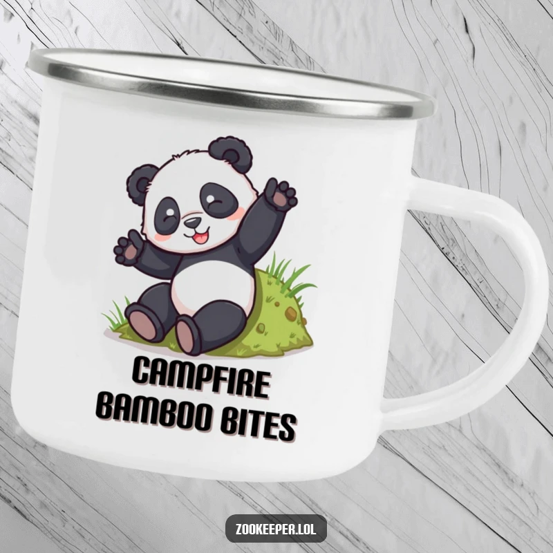 Funny Panda Tumble Camping Mug: A playful panda tumbles down a grassy hill, perfect for outdoor excursions and a dose of humor.