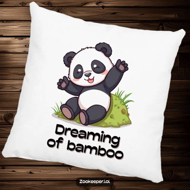 Funny Panda Tumble Pillow: A playful panda tumbles down a small grassy hill, offering a cute and humorous decorative touch.