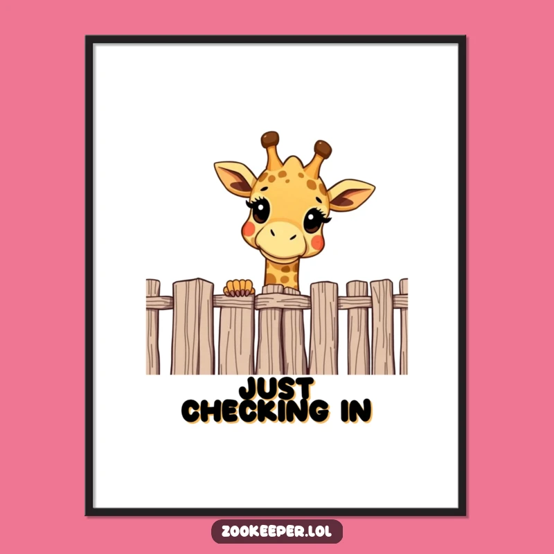 Funny Giraffe Digital Art: Curious Over Fence Image, Instant Humorous Decor