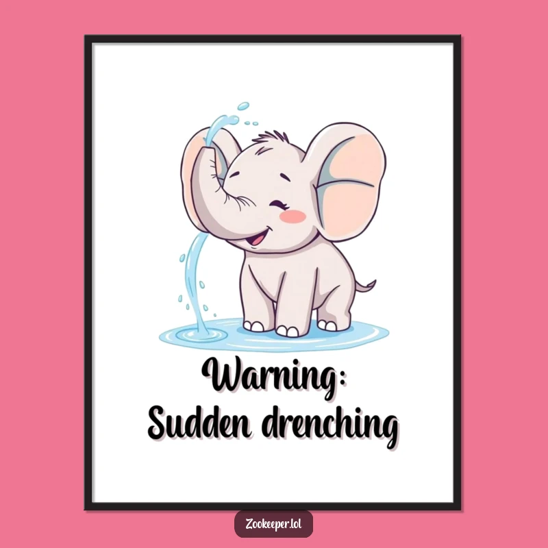 Funny Elephant Poster: Playful Water Spray Art, Perfect Humorous Wall Decor
