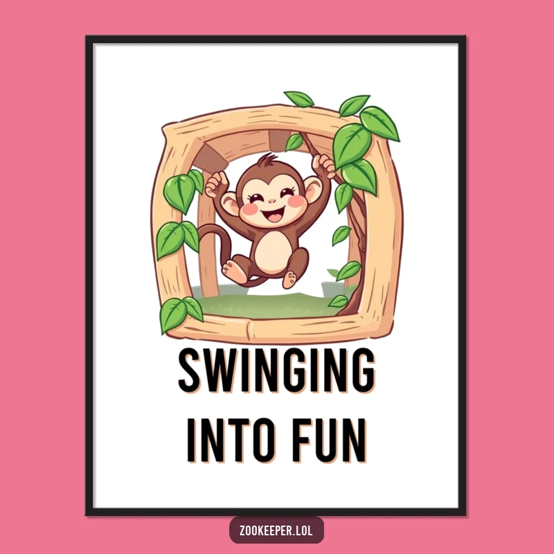 Funny Monkey Swinging Poster: Vibrant Primate Art for Playful Spaces