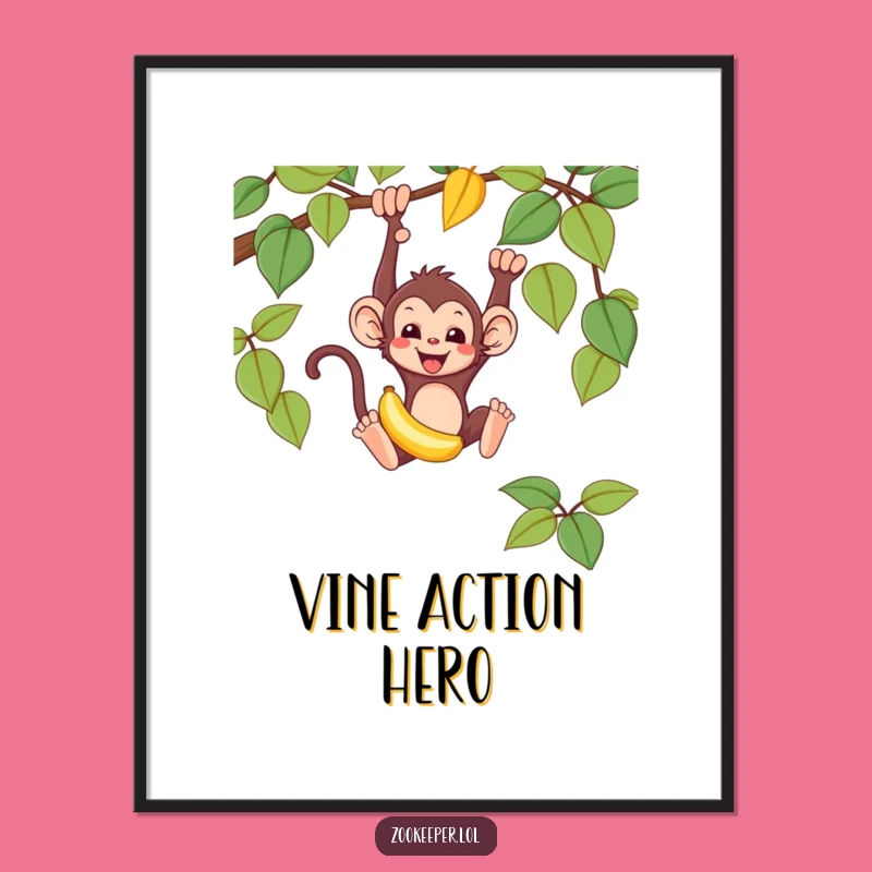 Funny Monkey Poster: Mischievous Banana Swing Art, Perfect Humorous Wall Decor