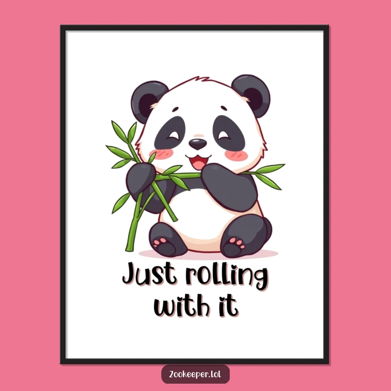 Free Printable Wall Art Content Panda, Bamboo Munching Theme Humorous Downloadable Decor
