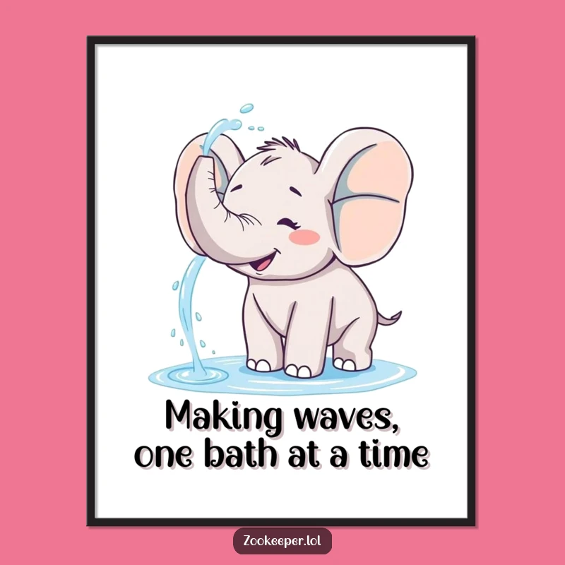 Free Printable Wall Art: Funny Elephant Spraying Water, Hilarious Downloadable Decor for Laughs