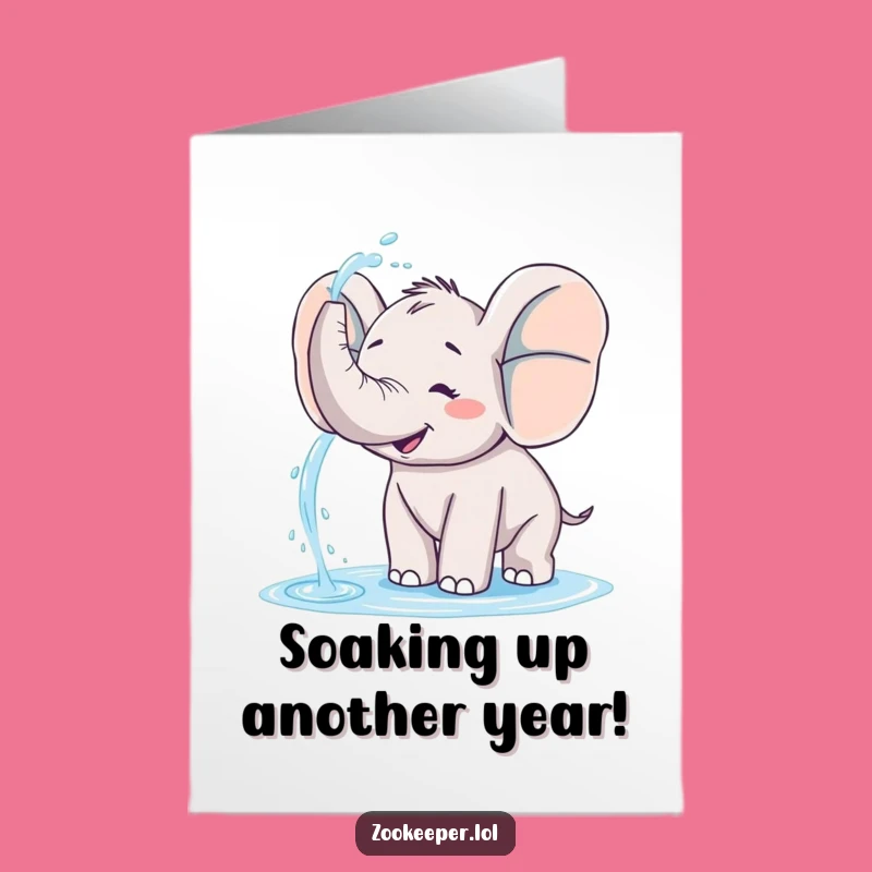 Free Printable Birthday Card: Funny Elephant Spraying Water for a Hilarious Downloadable Gift