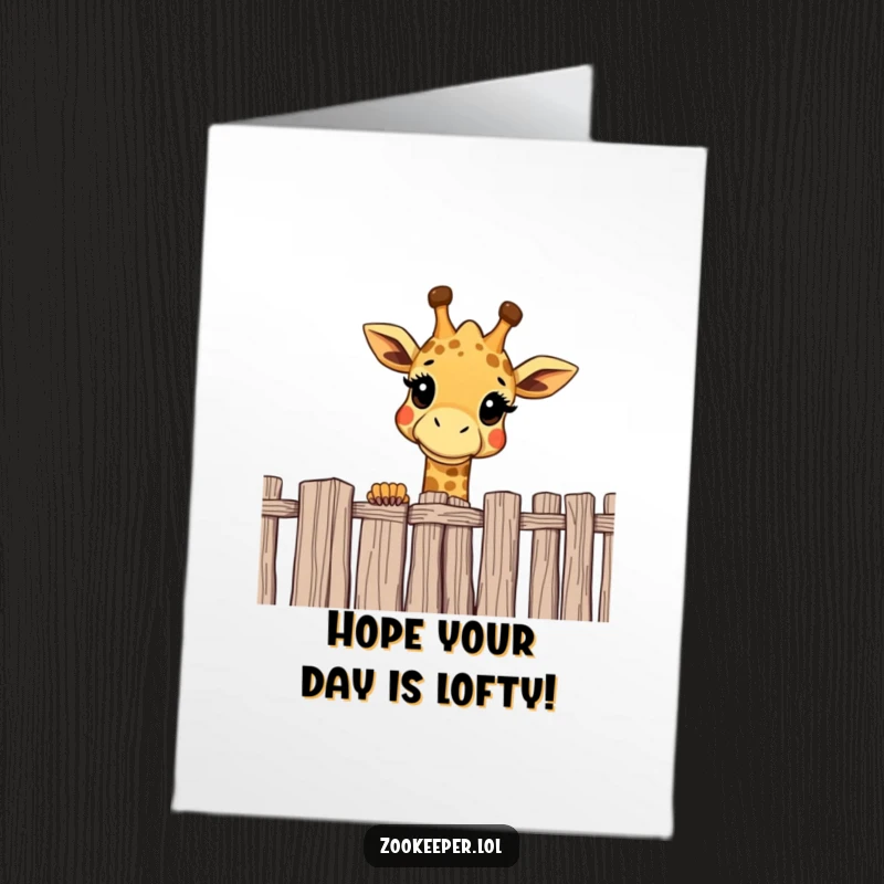 Funny Free Printable Birthday Card: Cheerful giraffe curiously peering over a high fence, a tall downloadable gift.