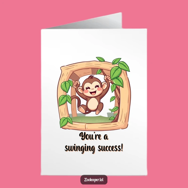 Free Printable Congrats Card: Hilarious Monkey's Vine Swing, Downloadable Joy for Big Wins
