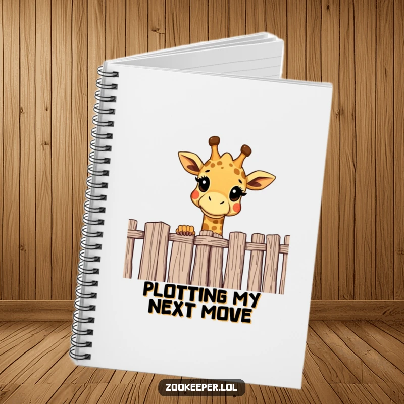 Funny giraffe notebook cover with a cheerful giraffe curiously peering over a high fence, a whimsical start for any writing.
