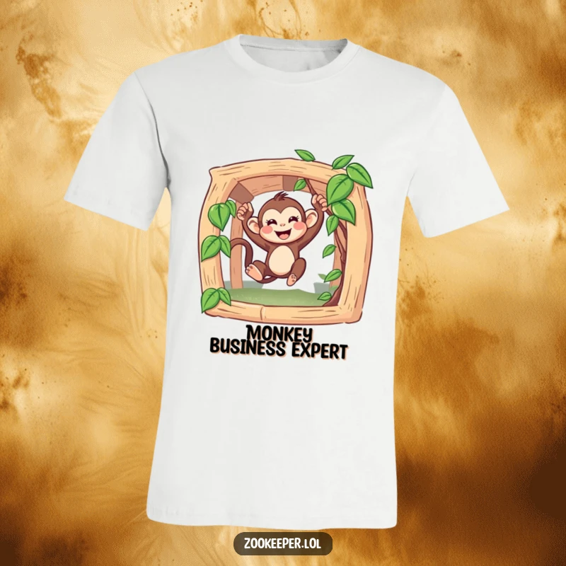 Funny Monkey T-Shirt: A happy primate joyfully swings from a vine, showcasing a playful and energetic personality.