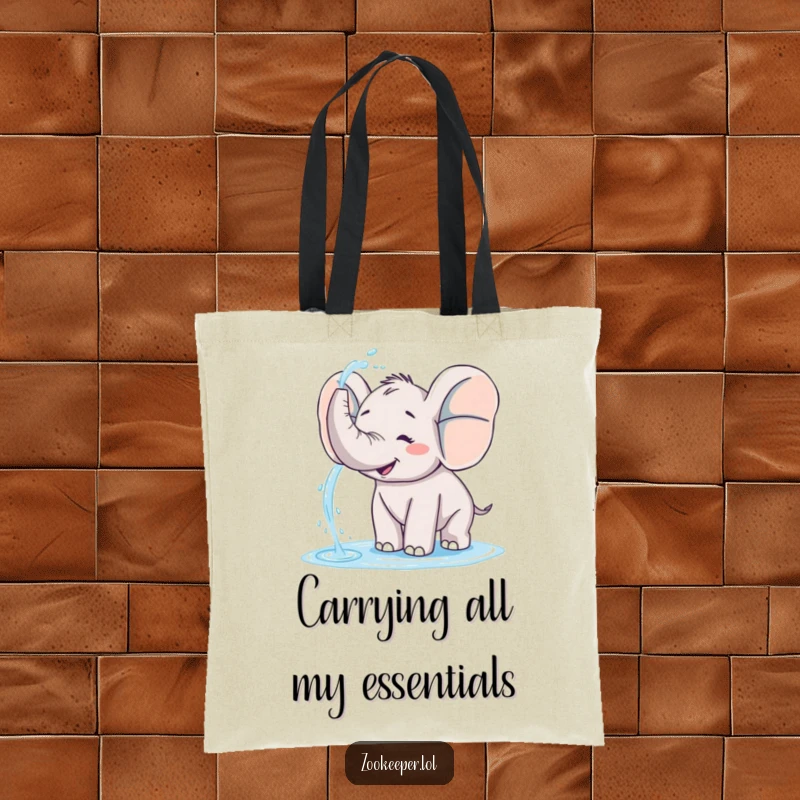 Funny elephant tote bag showcasing a happy elephant playfully spraying water from its trunk, a cheerful and wet surprise.