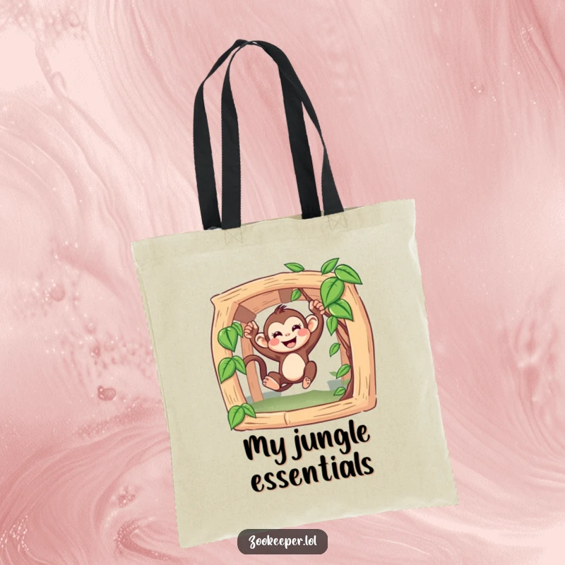 Funny Monkey Tote Bag: A cheerful monkey swings gleefully from a vine, adding a splash of humor to your day.